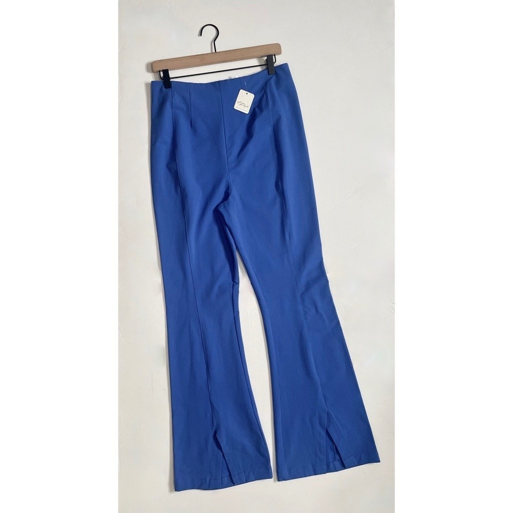 NWT! FREE PEOPLE Real Deal Split Flare Pants Blue High Rise Waist Stretch Medium - Picture 3 of 15